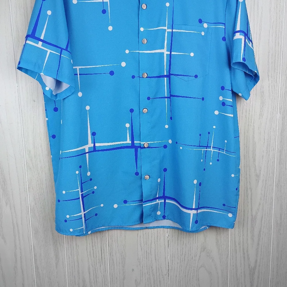 Royaura Hawaiian Blue Lines Pattern XL button down thin beach shirt color - Picture 3 of 13
